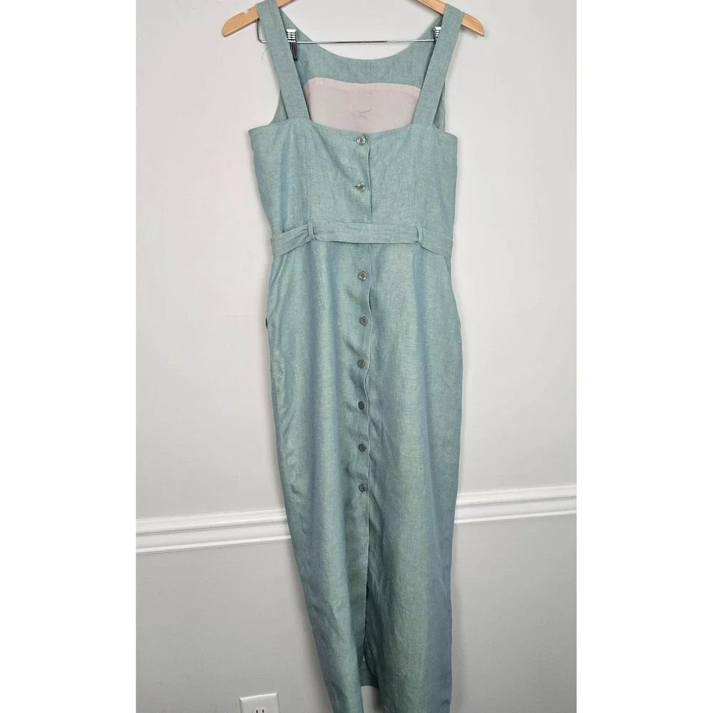 VTG 90s Yves Cossette Depeche Mode Women Linen Midi Dress Small Coastal Vacation - Picture 3 of 10